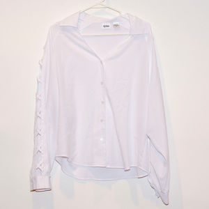 Together White Button Down w/Criss Cross Sleeves